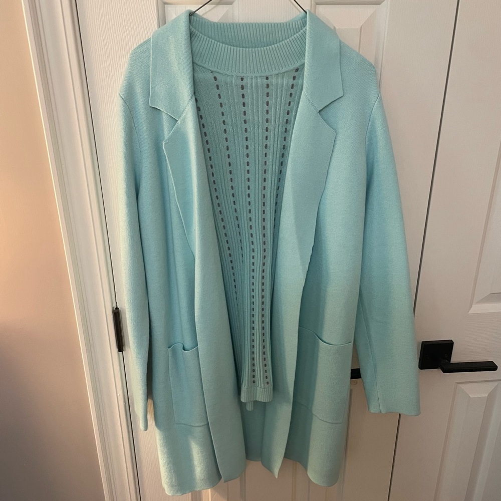 Women's Light Blue Open Front Sweater